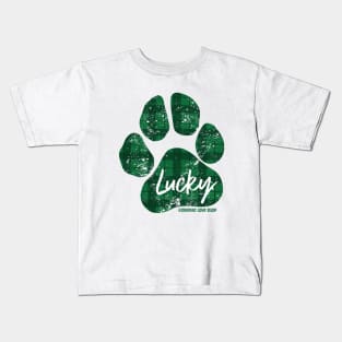 Lucky Paw Print, Green Plaid © GraphicLoveShop Kids T-Shirt